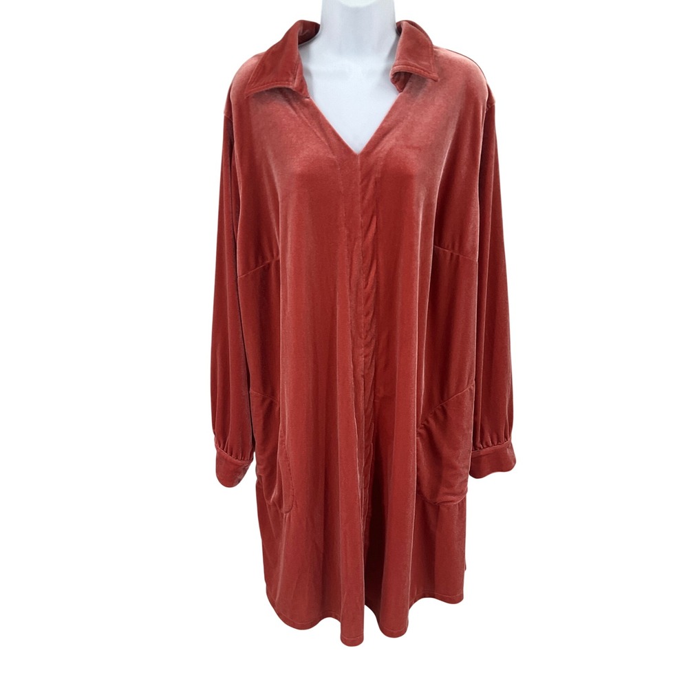 Belle Kim Gravel Tunic Women 3X Pink Velvet V-Neck Long Sleeve Boho Classic